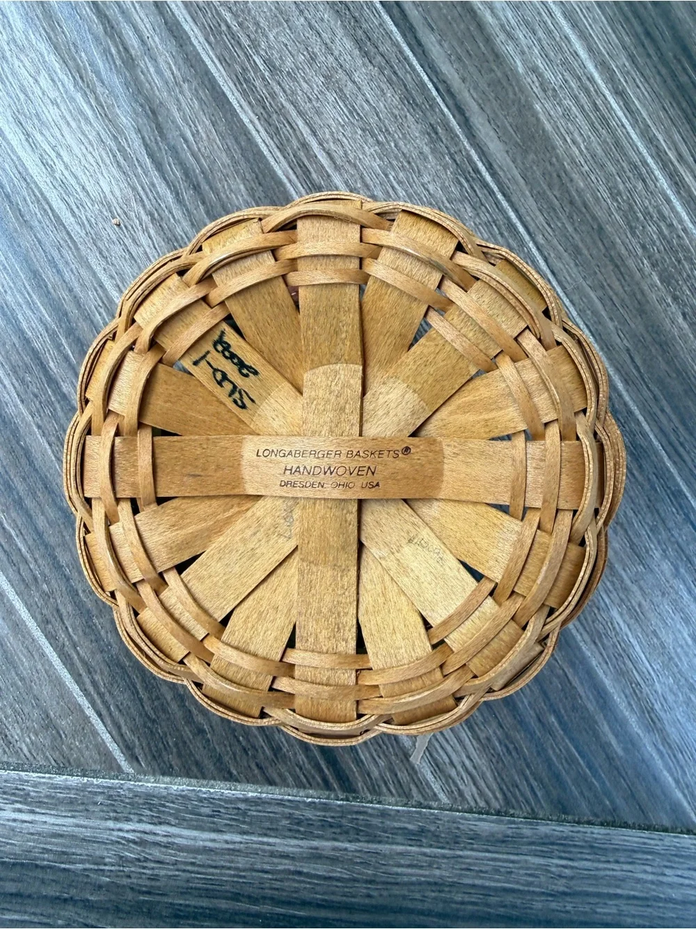 Longaberger Brown Woven Basket Pair with Leather Handles